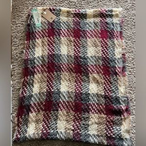 Checkered Infinity scarf by Look By M. Maroon, grey, cream and beige.